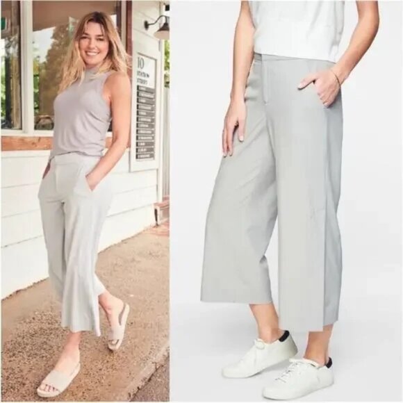 ATHLETA Tribeca Side Snap Wide Leg Crop Pants in Silver Gray Size 10 - Picture 2 of 11
